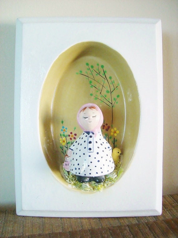 Vintage Ceramic Polka Dot Girl Wall Niche