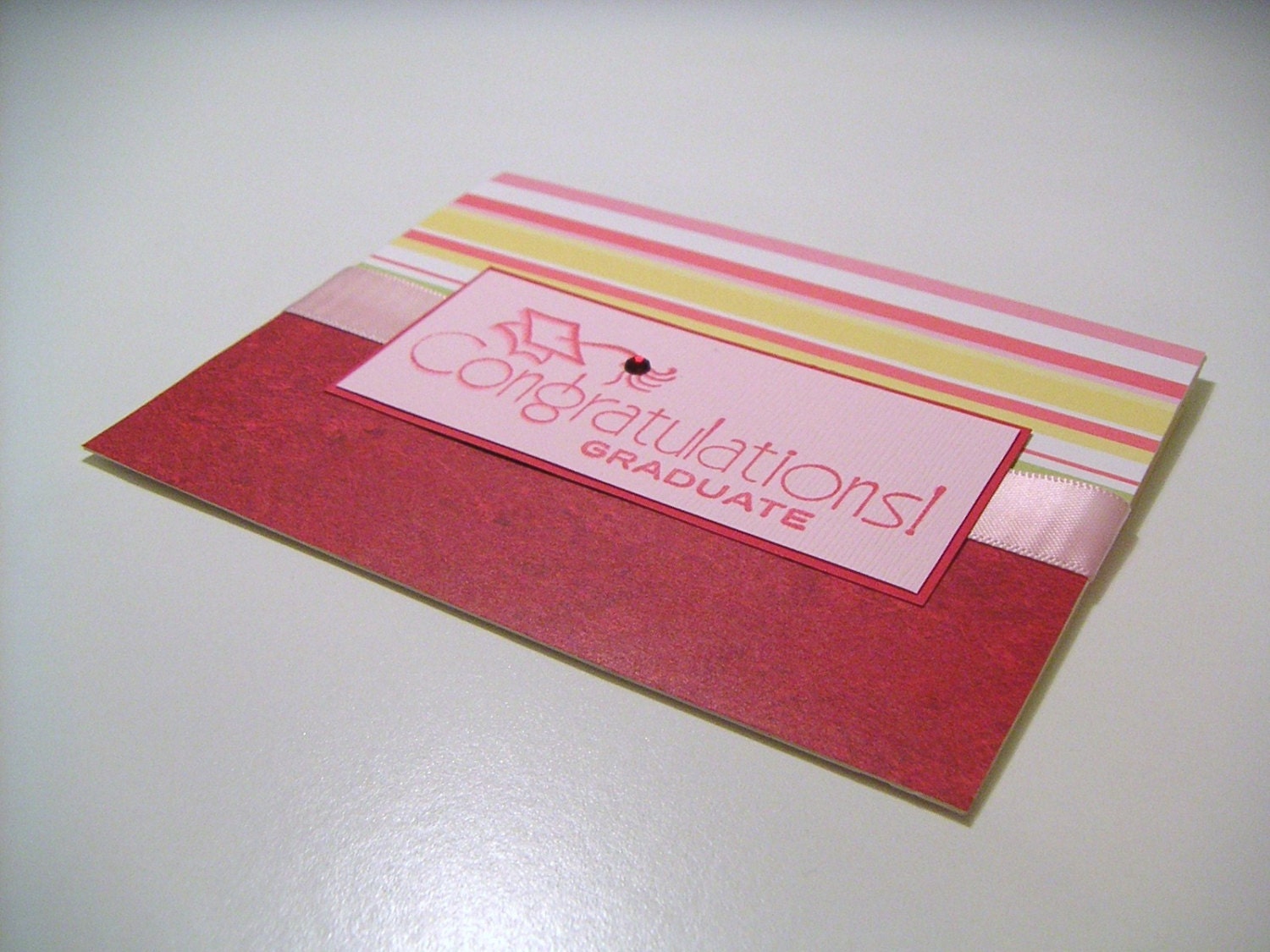 Red and Pink Striped Graduation Greeting Card - Congratulations Graduate