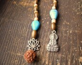 Kuan Yin/Lotus Flower/Dharma Pocket Prayer Beads/Pendulum with Glass/Wood/Coconut Beads by TheReflectivePause.etsy.com