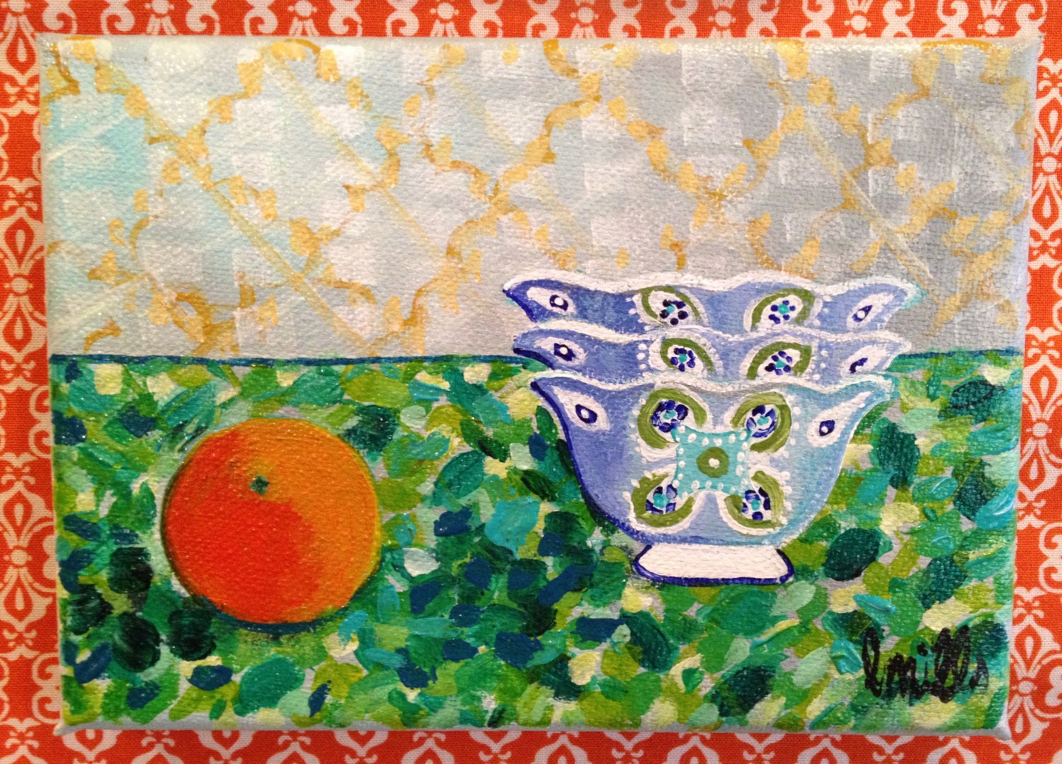 5x7 Painted Pottery No 5- original colorful still life small painting