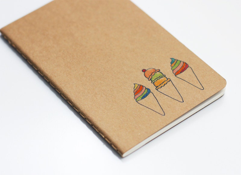 Ice Cream - Hand Drawn Pocket Journal Moleskine Cahier Notebook - Rainbow Swirl Sherbet Ice Cream