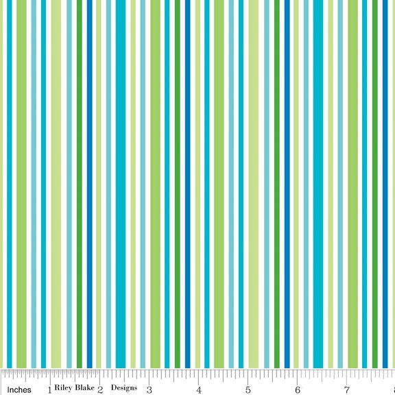 ON SALE - 1 yard  Organic Cotton Zoofari Stripes Blue by Riley Blake
