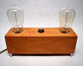 Made To Order- The Menlo Park Lamp- Dual Edison Bulb in Cherry Wood w/ Full-Range Dimmer. Modern Table or Desk Lamp.