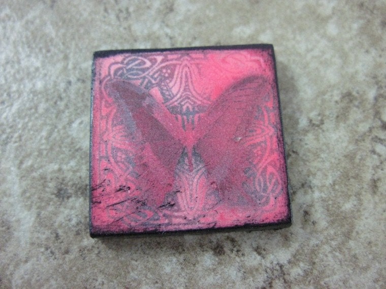 BUTTERFLY  Charm Pendant 1X1 Custom Drilled Ephemera Tile