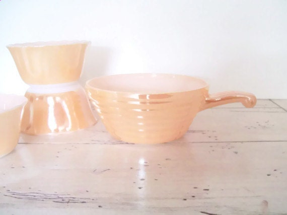 Vintage Fire King Peach Lustreware Custard Cups and Mini Casserole Fall Colors Instant Collection