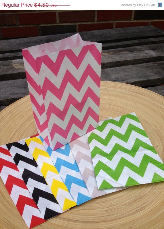 ON SALE NOW Chevron and or Polka Stand Up Flat Bottom Favor Treat Bags.. 12 count - In Your Color Choices