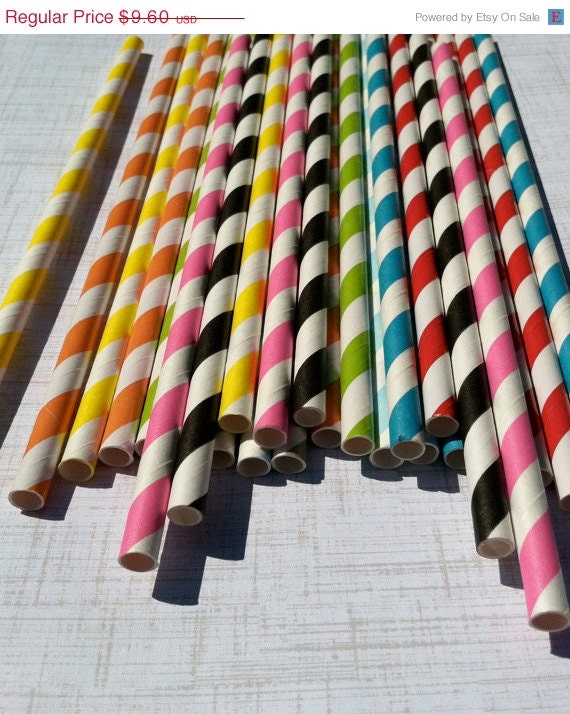 ON SALE NOW Paper Straws 60 straws Your choice of colors w/ Diy Blank Printable Pdf file, Retro, Vintage Inspired, Biodegradable