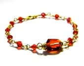 Magma Red Swarovski Crystal Link Bracelet - Linked Wire Wrapped Crystals - Harry Potter Sorcerer's Stone - Handmade - Gift Under 20 25 50