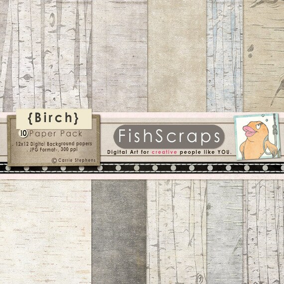Wood Digital Paper - Birch Scrapbooking Backgrounds - Faux Bois - Rustic Texture - Wood Grain - Nature, Neutral, Beige, Grey, Gray Il_570xn