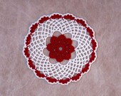 Red Rose Lattice Lace Crochet Doily, Cottage Chic Home Decor, Table Accent, Handmade