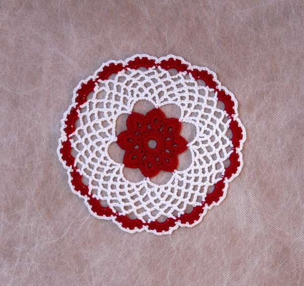 Red Rose Lattice Lace Crochet Doily, Cottage Chic Home Decor, Table Accent, Handmade
