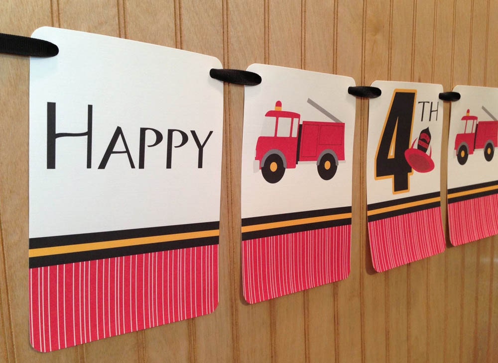 FIRE TRUCK Birthday Banner : Personalized Il_570xn