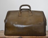Vintage Olive Green Leather Weekender Bag / Doctors Bag Mutual Split Cowhide