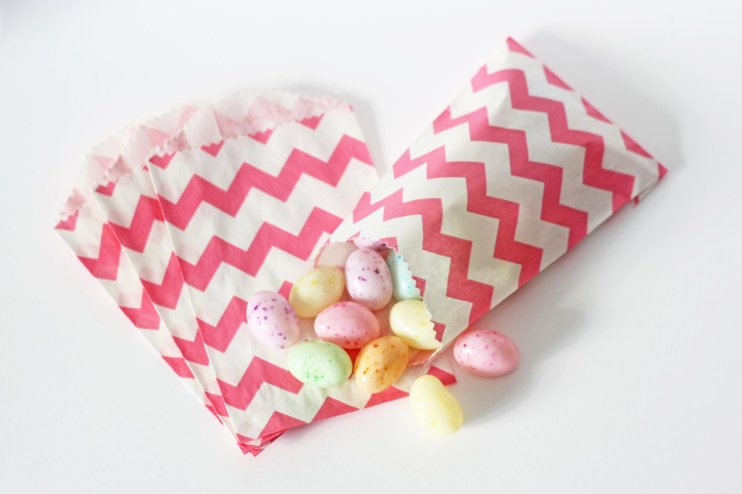 12 Mini PINK Chevron FAVOR BAG - Mini bags - Paper Sack - Valentine's Treat Bag - Silverware Cutlery - Candy Buffet bag - Wedding Favor Bag
