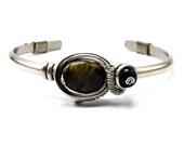Wire Wrap Bracelet with Tiger Eye and Black Onyx stone