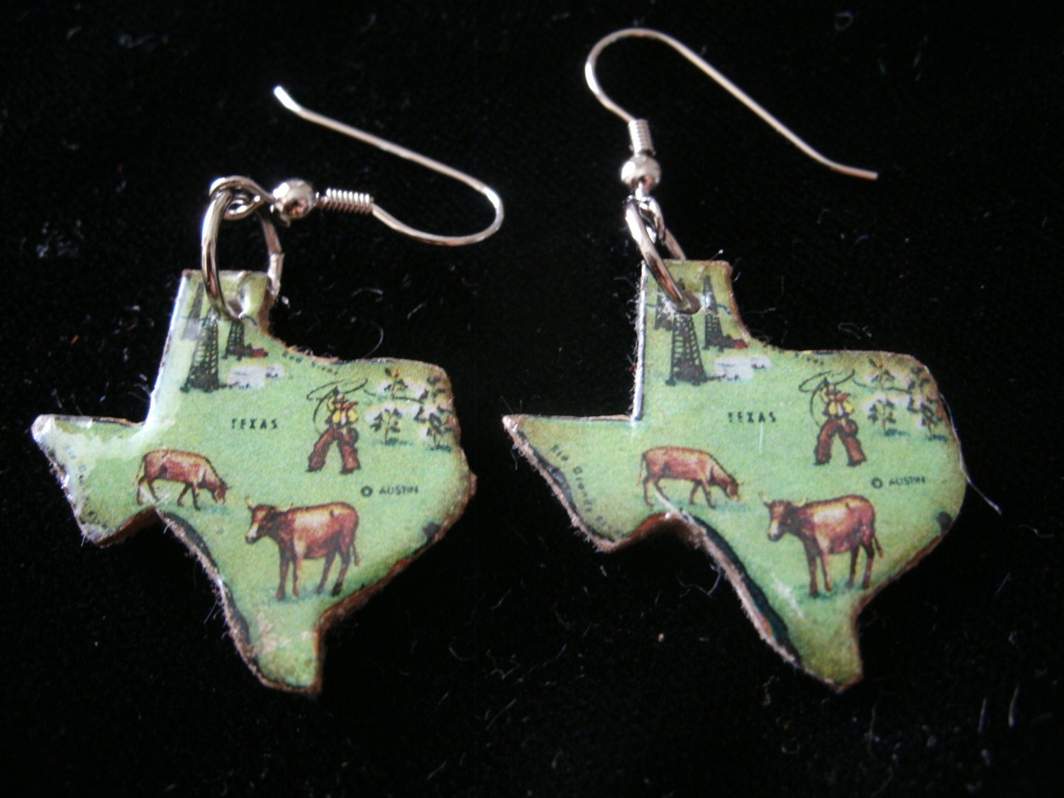 vintage texas puzzle piece tiny earrings