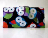 Handmade women black wallet The fun and colorful owl