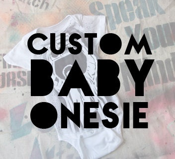 CUSTOM baby onesie cute funny 80s hand stenciled & spray painted by Rainbow Alternative on Etsy