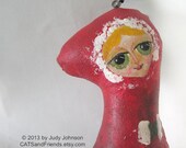 Christmas tree decor, Old World Fantasy doll, OOAK mixed media art -- CHRISTMAS CHARM -- S O F T . S C U L P T U R E . D E C O R A T I O N