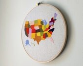Embroidered Map of USA Wall Hanging in 9" Hoop