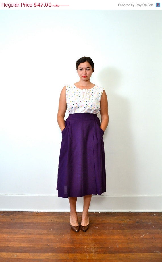 May Sale // 1980s Handmade Jewel Purple Skirt // Medium // Large // XL