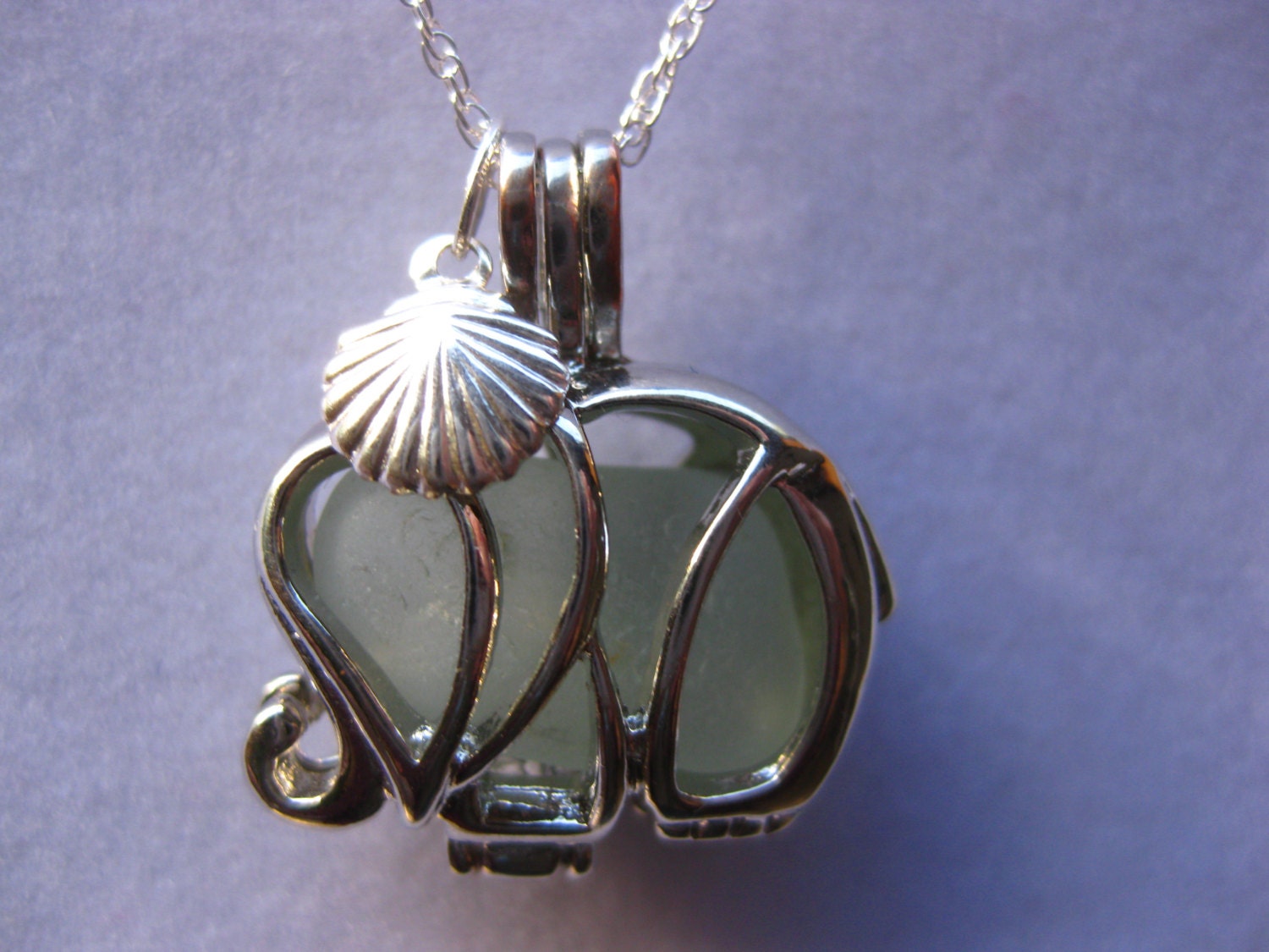 Elephant Necklace Sea glass Locket jewelry  Elephant  Seaglass Shell necklace