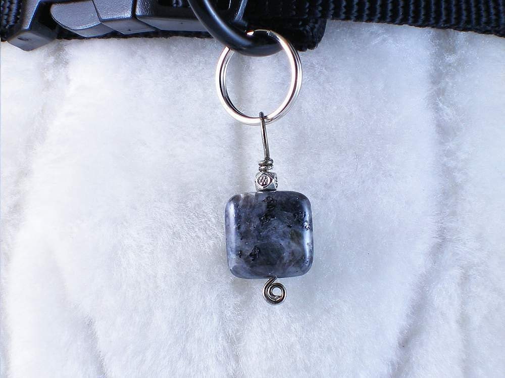 Melancollie - melancholy, people pendant or Dog collar charm pet jewelry, blue labradorite gemstone