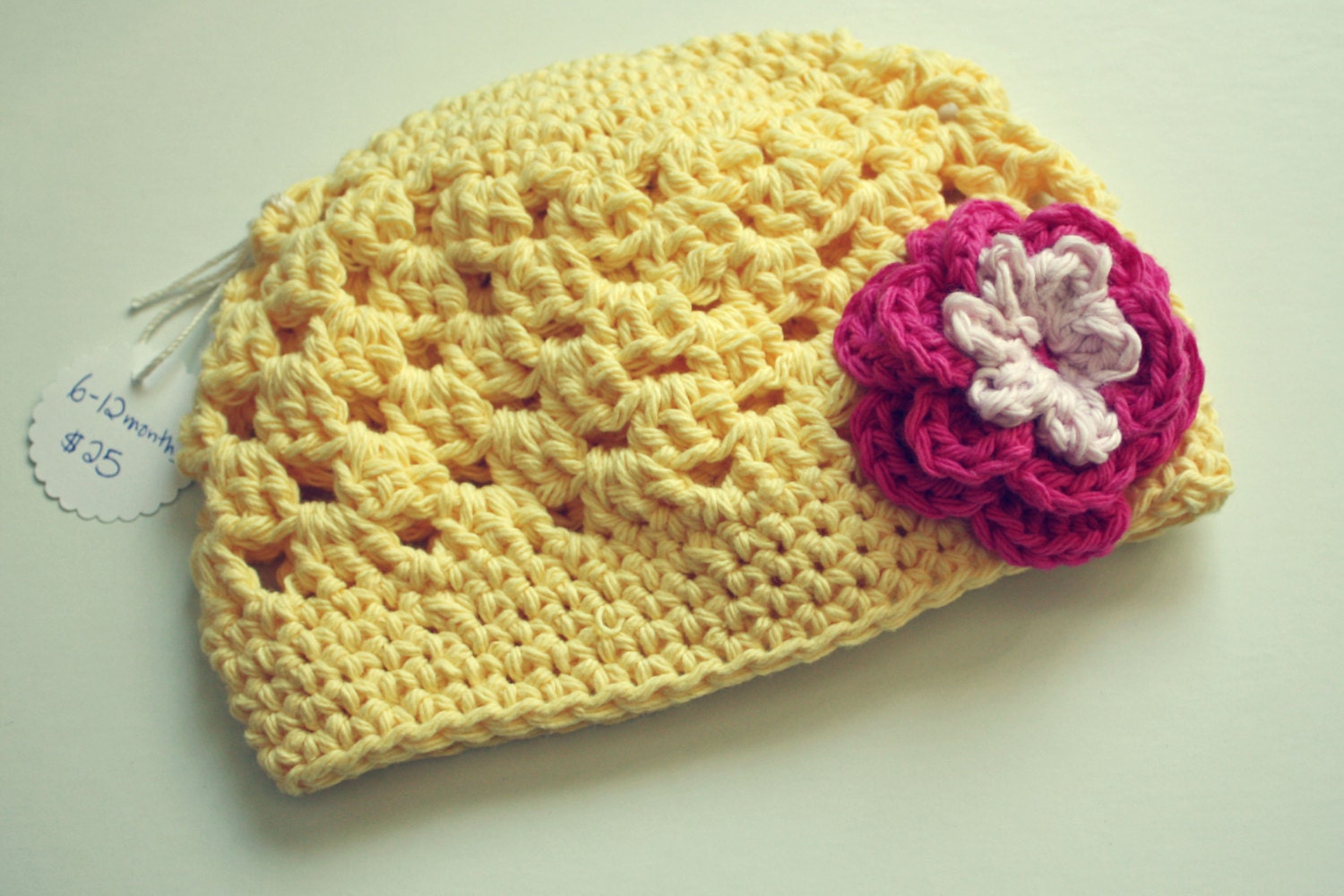 Yellow Crochet Hat 6-12 Month Old Size Spring Summer Fall Cotton