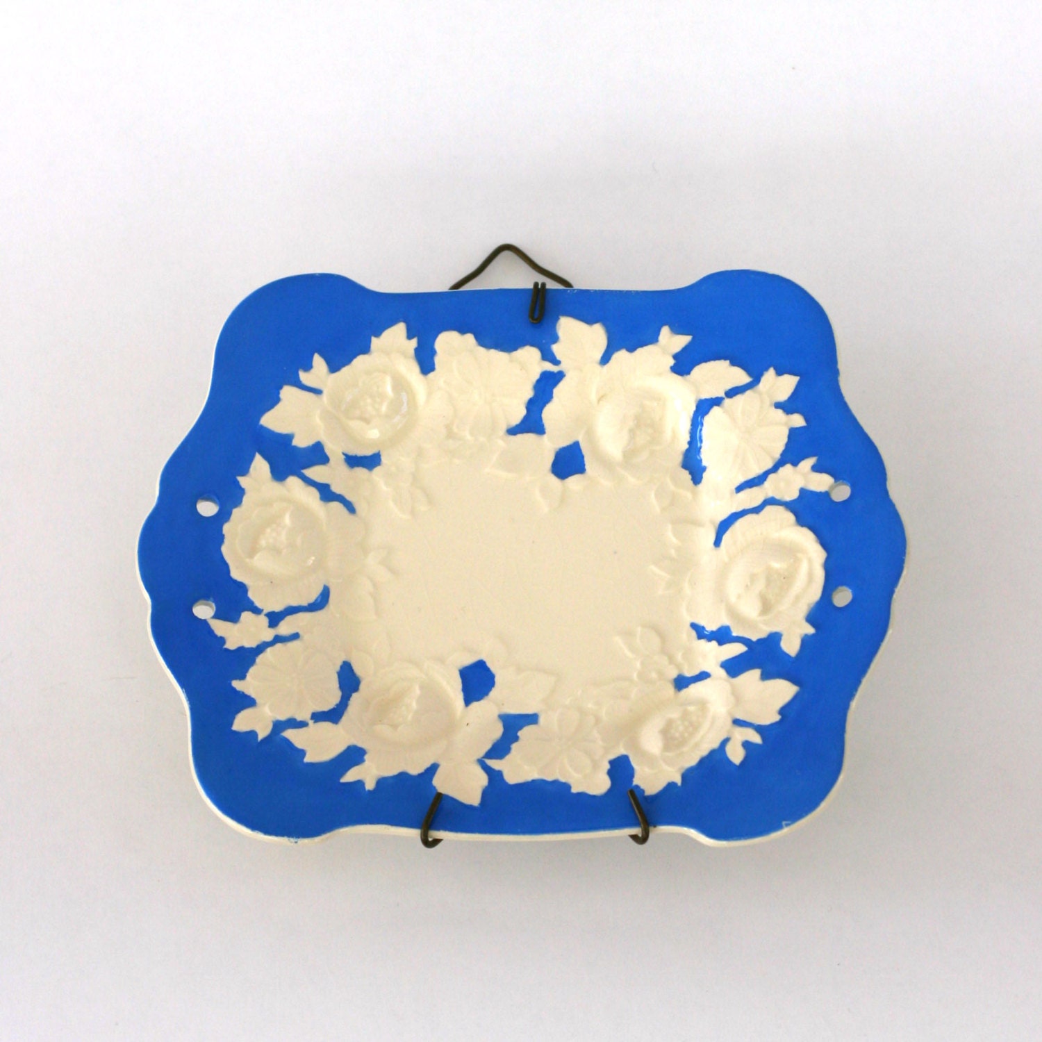 Vintage Blue and White Plate. Floral. Roses. Wall Hanging. Chinoiserie. Monaco Blue. Kitchen Dining Decorating. Fresh. Home and Garden.