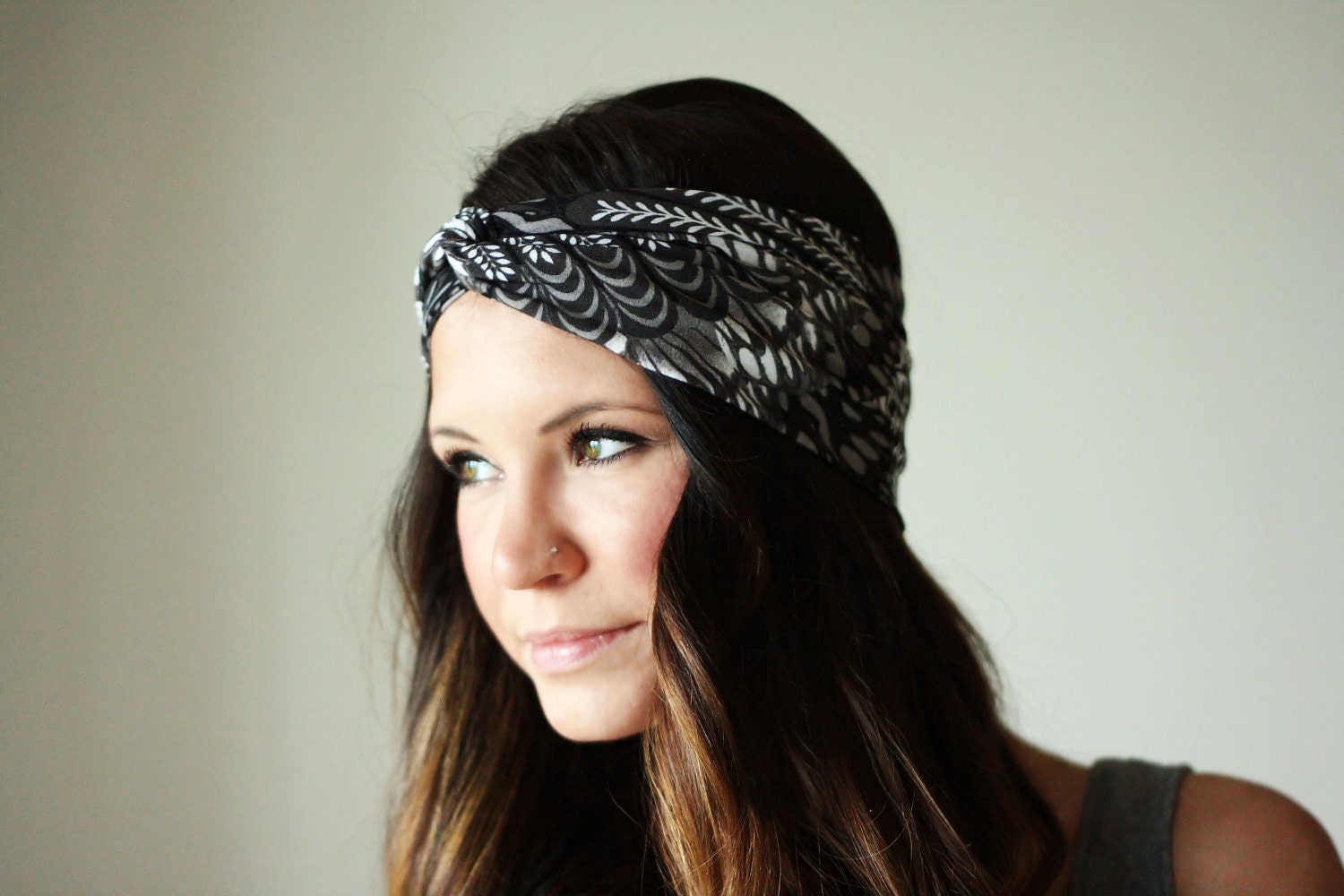Gray and White - Twisted Turban Style Headband
