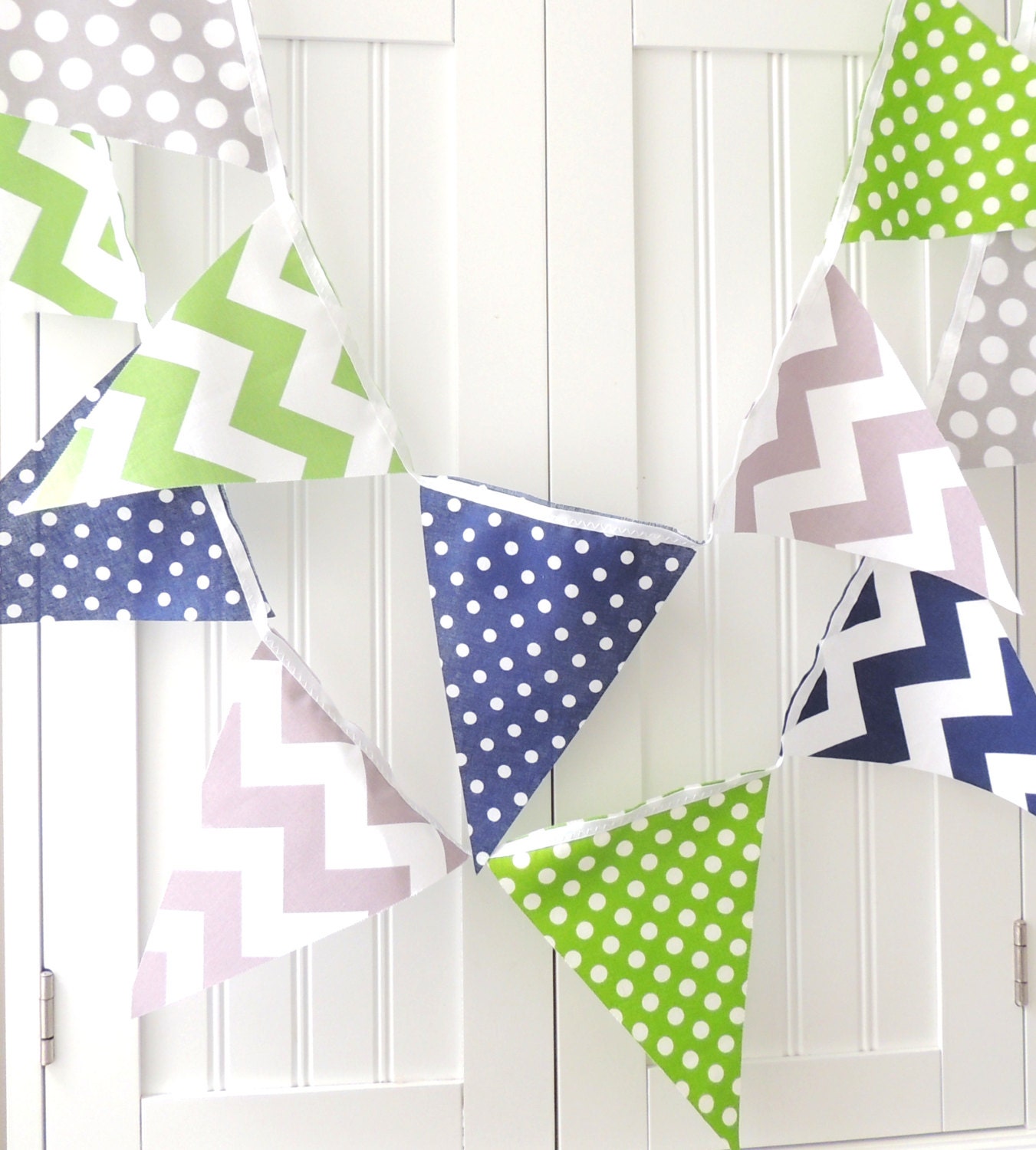 9 Feet Banner, 21 Flag Bunting, Green, Navy Blue and Grey, Polka Dot, Chevron, Boy Baby Shower, Birthday Garland, Photo Prop