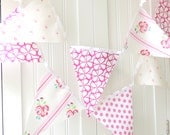 21 Fabric Flag Banner, 9 Feet Party Bunting, Bright Pink, Purple, Polka Dots and Floral, Baby Girl Nursery Decor, Photo Prop, Wedding