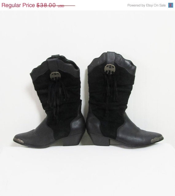 20% OFF SALE Vintage BLACK Leather Cowgirl Boots / Size 6 1/2 / Western Roper Boots