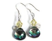 Sale 10% Off Swarovski Crystal 11x10mmVitrail Light Flat Briolette Sterling Silver Swirl Spring Dangle Earrings Elegant and Delicate