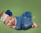 Little Baby Blue- set of cobalt lace wrap and lacey eyelet headband