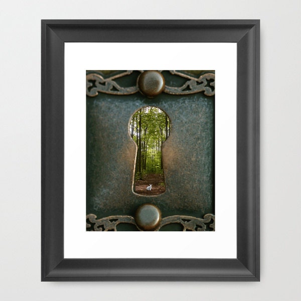 Alice in Wonderland Rabbit Follow Me 8x10 Fine Art Photograph, Vintage Key Hole