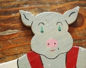 1930's Children's Baby Clothes Hanger - Vintage Painted Wooden Hanger-Pig - Handmade