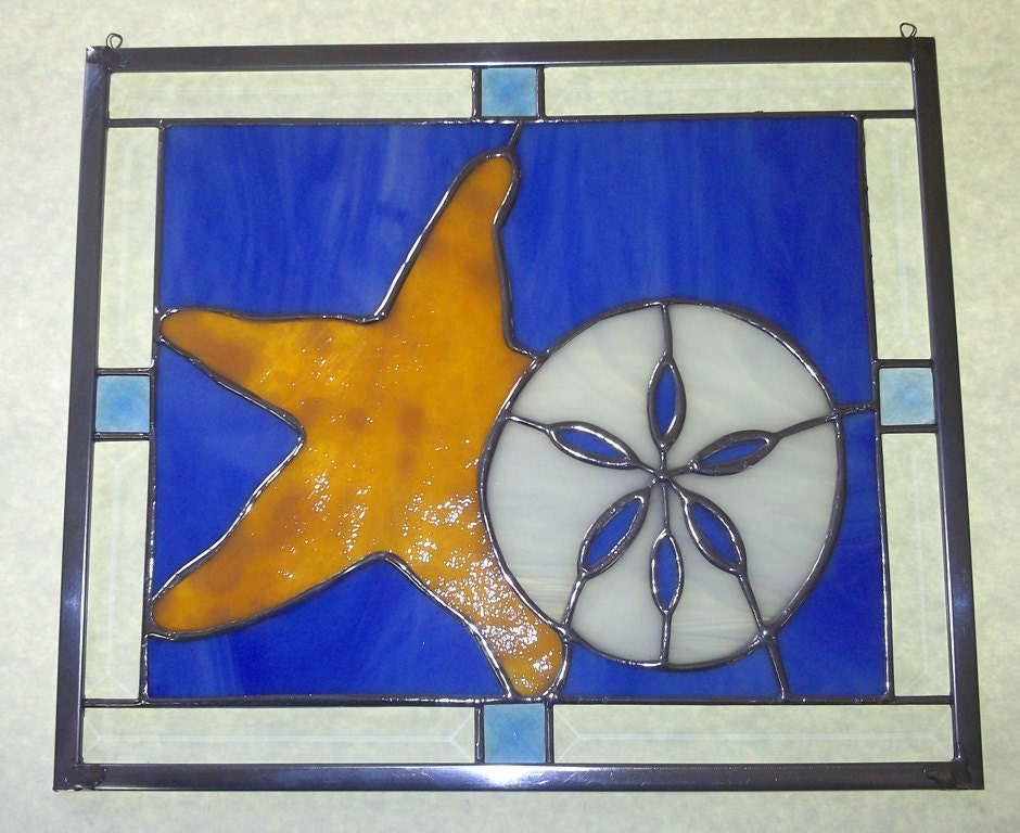 Starfish & Sand Dollar Stained Glass Panel