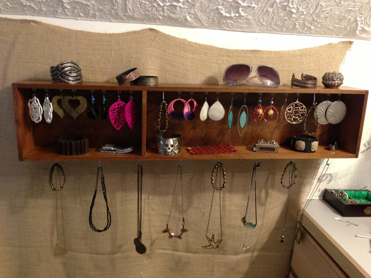 Upcycled Jewelry Organizing Display (Wood Two Section Drawer Tray)