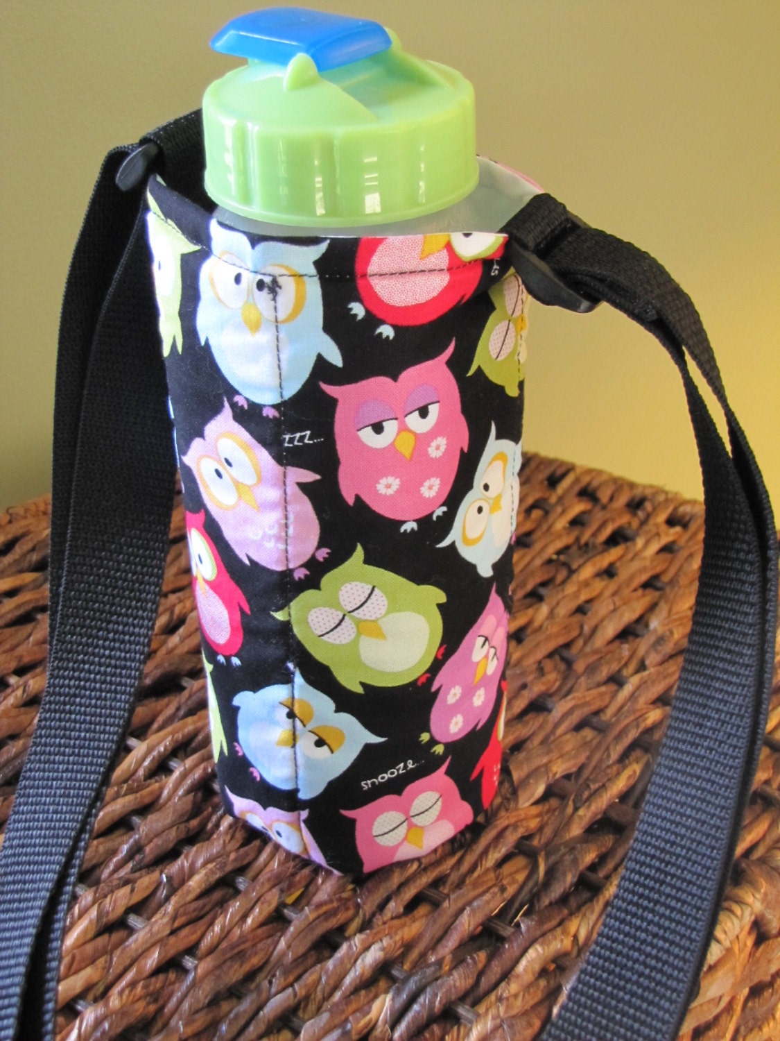 Black Owls  Insulated Water Bottle with Adjustable Strap