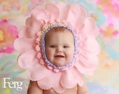 Flower Baby Bonnet Slip -on Pastel Gerber Daisy  ...Newborn, 3 mos, 6 mos, 9 mos 12 mos Professional Photography Prop Flower Hat