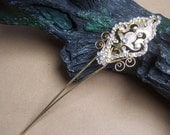 Vintage hair comb Indonesian Sumatra gold tone metal rhinestone hair accessory (AEG)