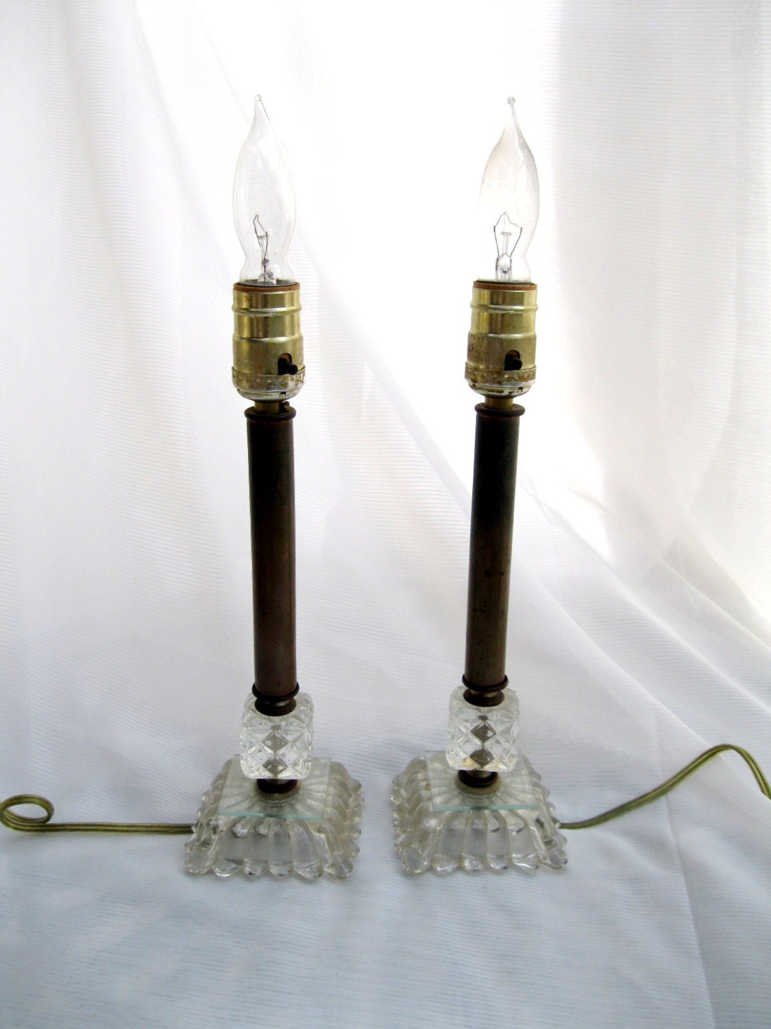 Vintage Lamp Pair-Copper-Glass-WORKING-New Wiring from Tessiemay