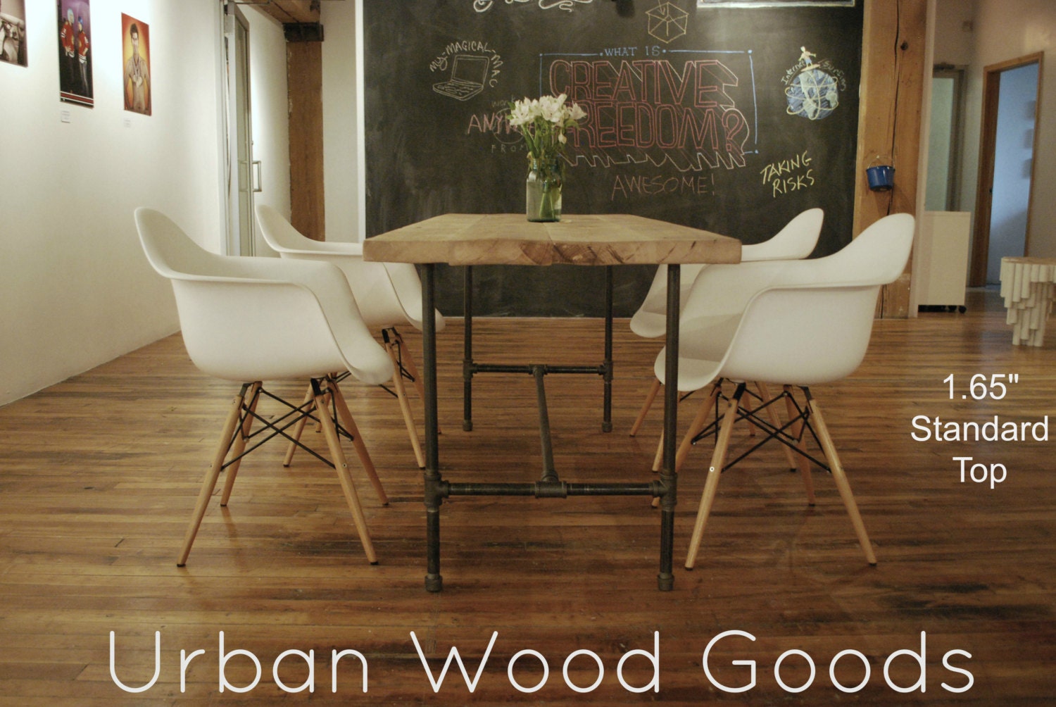 Custom Bar Table. Reclaimed wood and steel pipe base. 48" x 30" x your choice of height.seats 4. 1.65" top