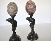 Bronze Frog Sculpture Marble Egg Pair Art Nouveau from AllieEtCie