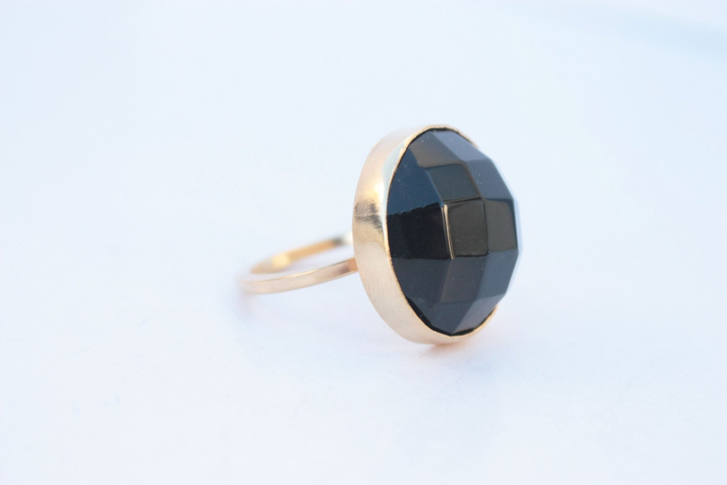 Black gemstone ring - Gold ring -  Bezel ring - Agate Stone - Adjustable size - UNIQUE - Handmade - PleiadesJewel