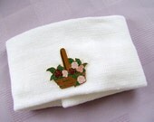 new knitted headband ear warmer with vintage embellishment Basket of Flowers for Mother or the gardener