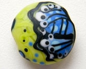 Butterfly, Stripes and Scrolls Lentil Lampwork Bead (1) by Caroline Dousi
