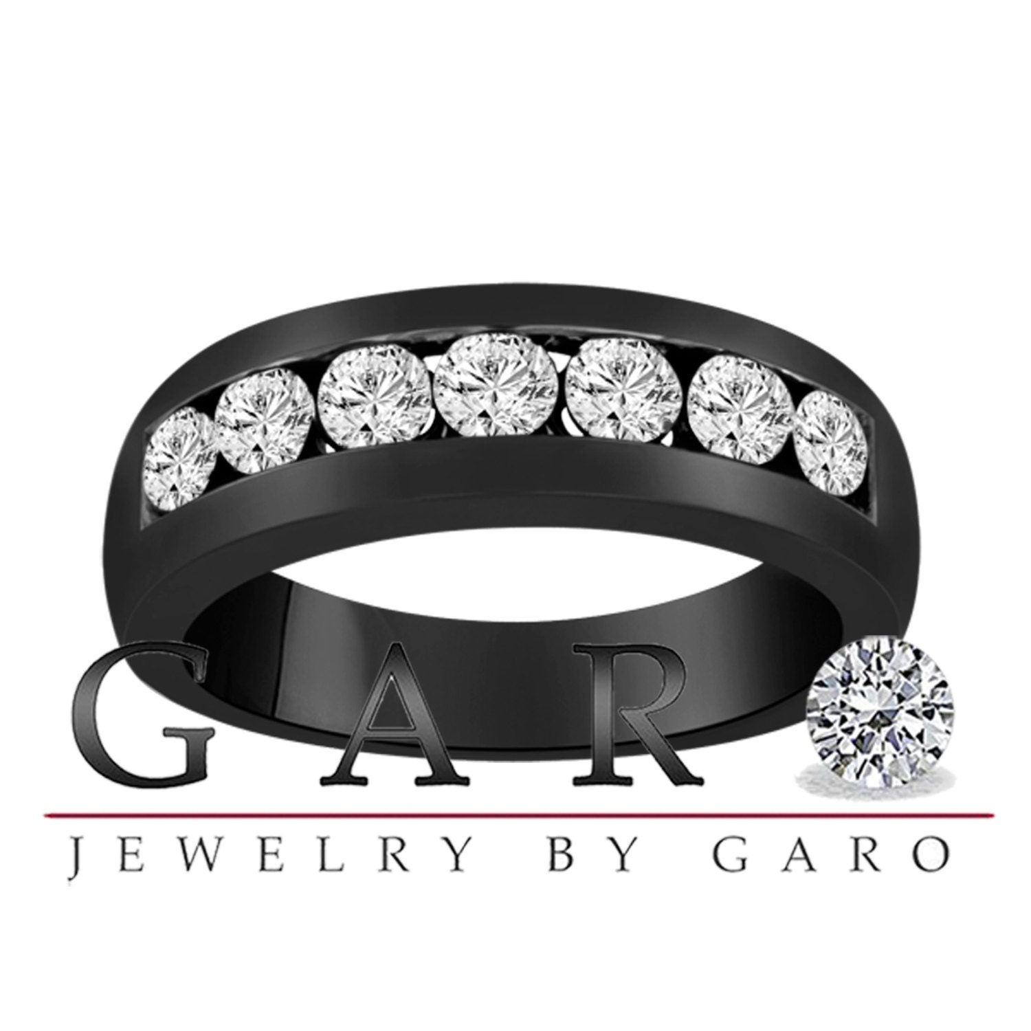 0.77 Carat Vintage Style 14K Black Gold 7 Stone Wedding & Anniversary Diamond Band Canal Set 6mm Unisex Handmade