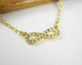 Dainty Gold Rhinestone Infinity Necklace, Infinity Necklaces